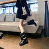 2025 autumn and winter new thick heel stacked pants tube women's boots design versatile pleated belt buckle medium boots