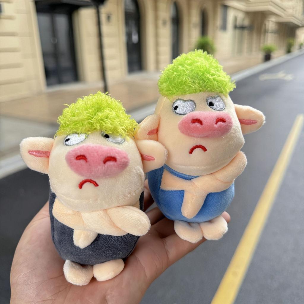 Animal Adorable Keychain Funny Green Hair Plush Animals Angry Pig Doll Pendant Backpack Decoration Soft Stuffed Toy Gift