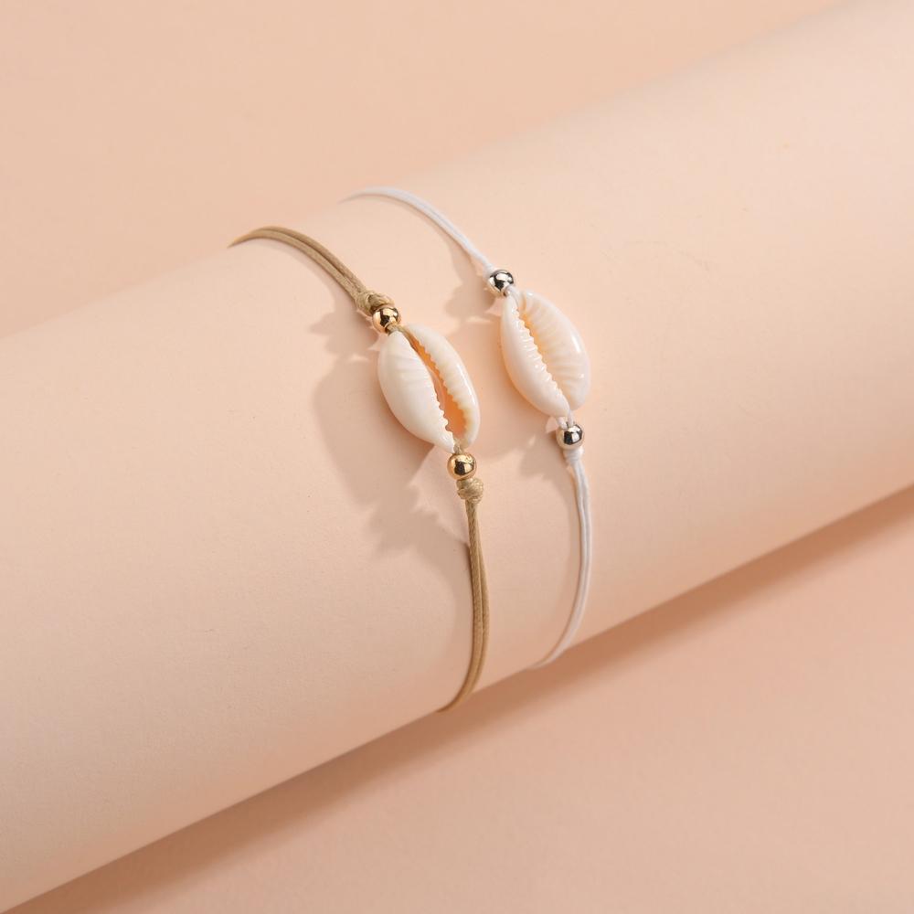 2-piece beach style handmade woven seashell adjustable women's anklet