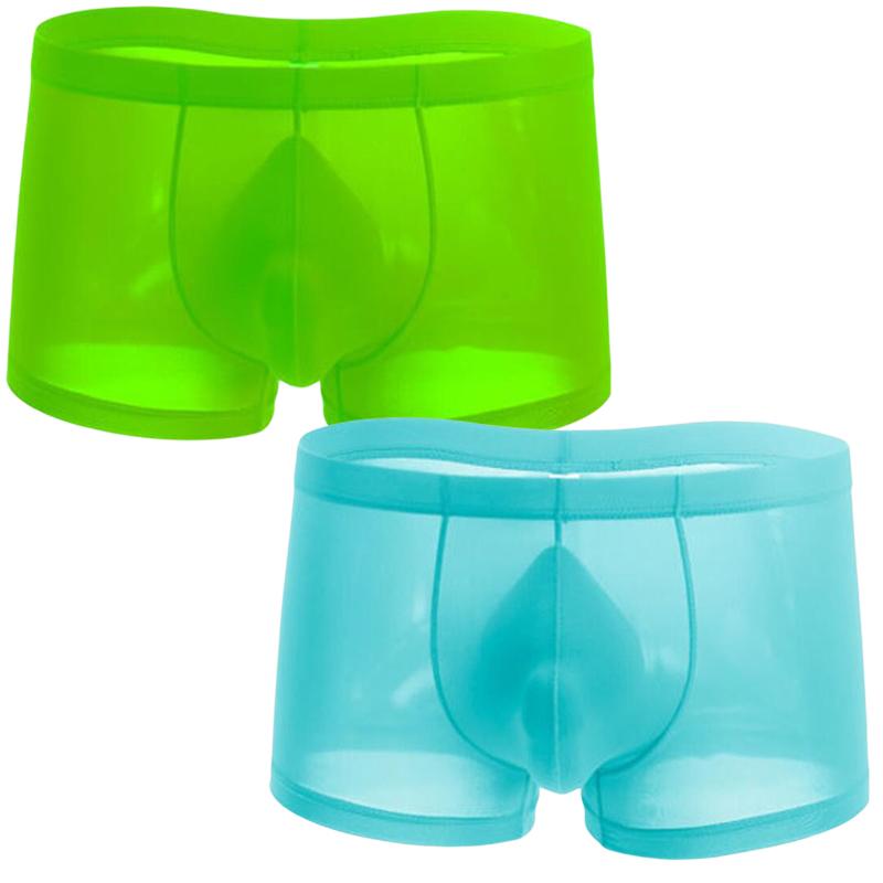 2pcs Solid Color Boxer Shorts Men Seamless Nylon Ice Silk Underwear U Pouch Male Panties Plus Size M-XXL