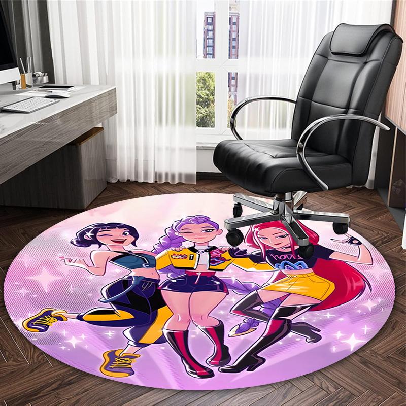 1pc KPop Demon Hunters15 Print Round Carpet Chair Round Carpet Suitable for Bedroom Living Room Home Decorative Carpet