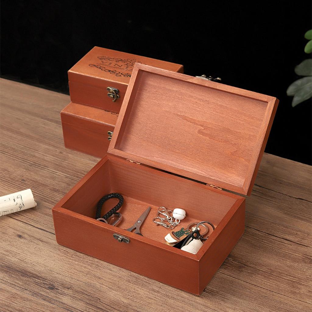 Retro Wooden Keepsake Box Decorative Wood for Case Vintage Handmade Craft with L