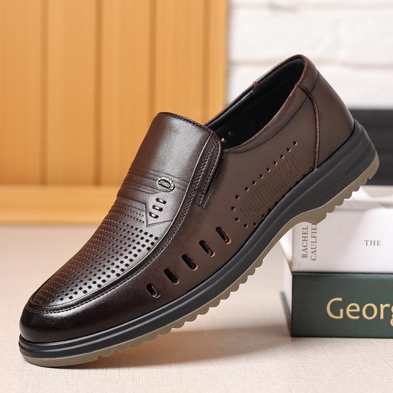 Four Seasons Sleeve Men's Shoes One Pedal Business Casual Breathable Leather Shoes Men's Middle-aged Dad Elderly Single Shoes