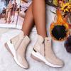Bottes de neige compensées pour femmes, mode automne hiver, fermeture éclair, chaudes, en peluche, solides, plates-formes coréennes décontractées, bottines courtes, chaussures en coton