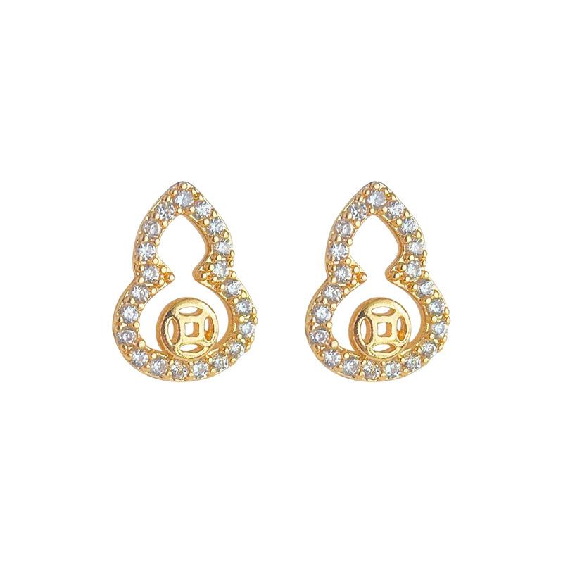 S925 silver plated stud earrings small red book with national tide parity stud earrings mini inset zircon Zhaoci copper money small gourd earrings