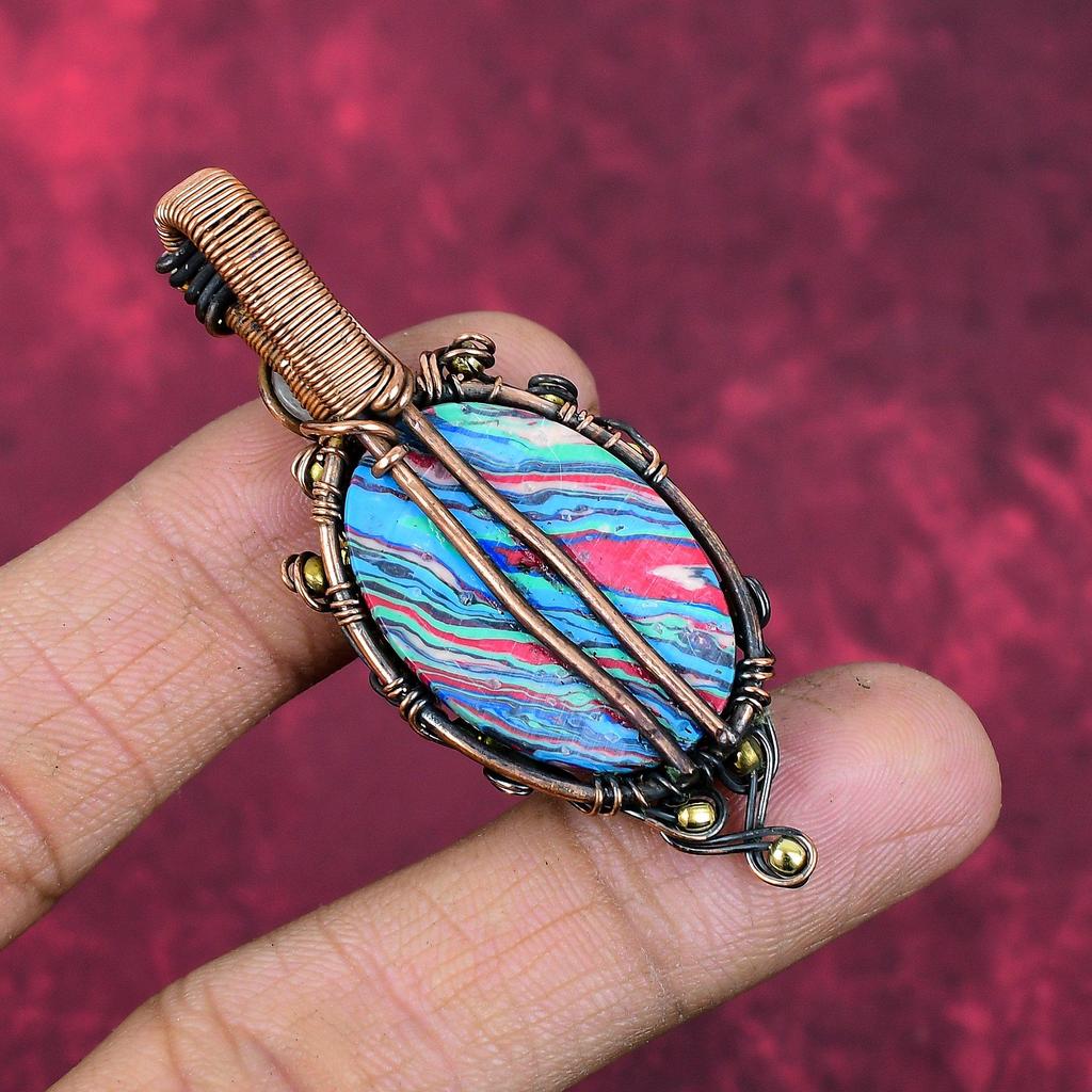 Lebensbaum Regenbogen Calcit Anhänger Kupferdraht umwickelt Edelstein Anhänger Mondstein Anhänger Handgefertigter Kupferdraht Schmuck Jahrestagsgeschenke