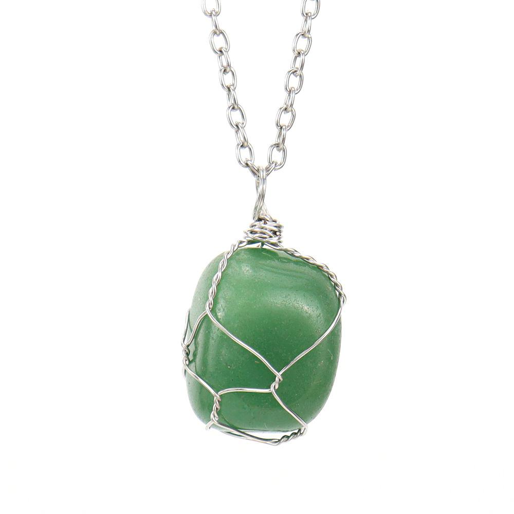 Handmade Silver Wire Winding Irregular Conformal Natural Stone Crystal Rough Stone Pendant Necklace N670