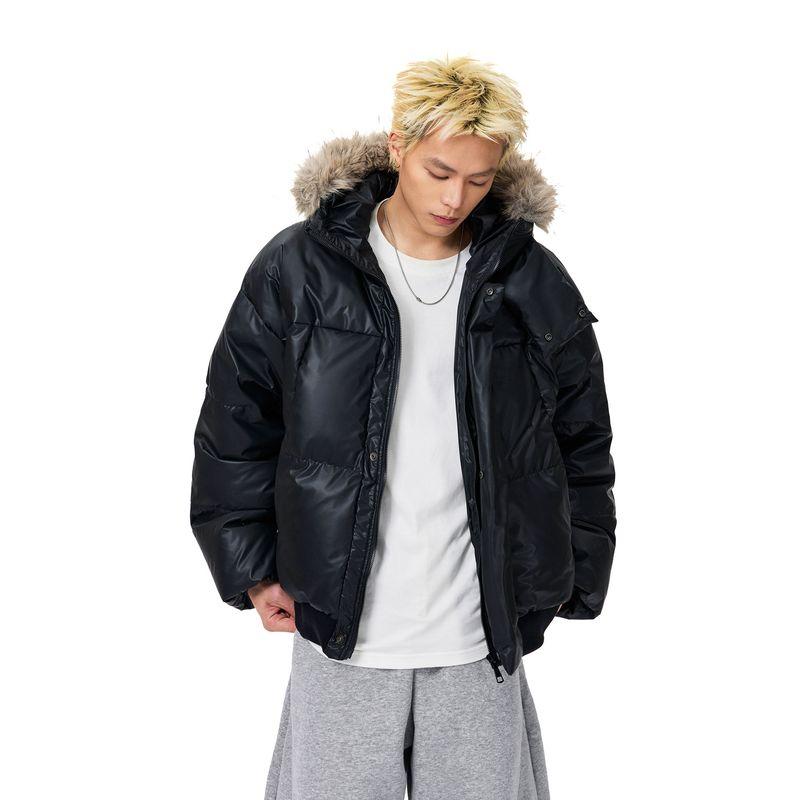 Jungle Tiger 90 White Duck down Fur Collar down Jacket for Men and Women, Winter Water-Repellent, Thickened, Cold-Proof, Loose Hooded Coat