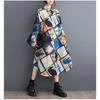 New Loose Large Size Oceanic Printing Mid-length Literary Retro Dresses