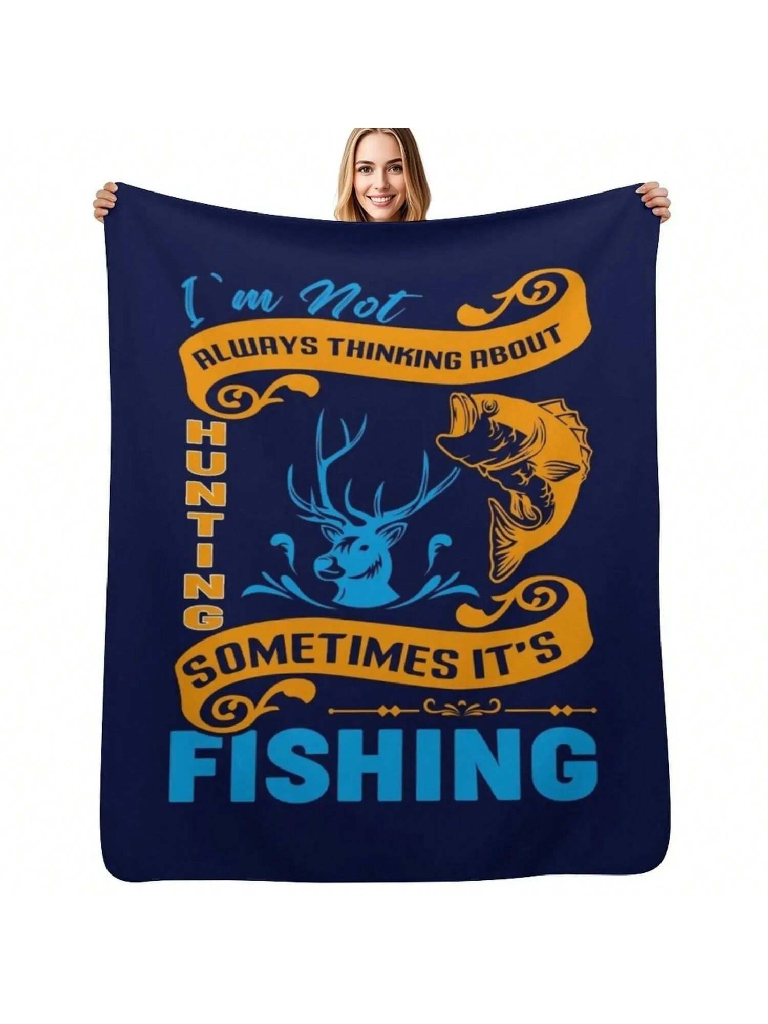 I m Not Al Ways Thinking About Hunting Some Times It s Fishing T-Shirt Design Throw Blanket Stuffeds For Soft Beds Blanket S разноцветный