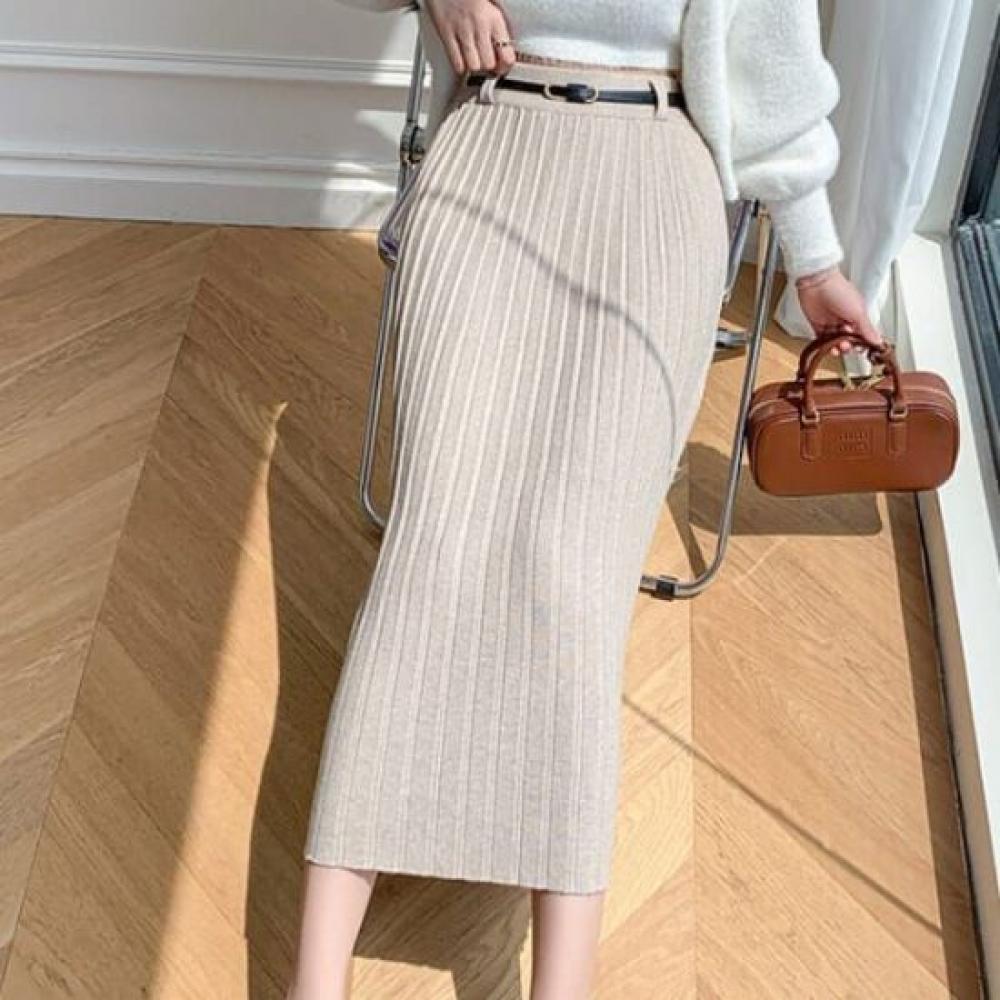 Navava Daily Simple Banding Pleats Knit Skirt Ns412