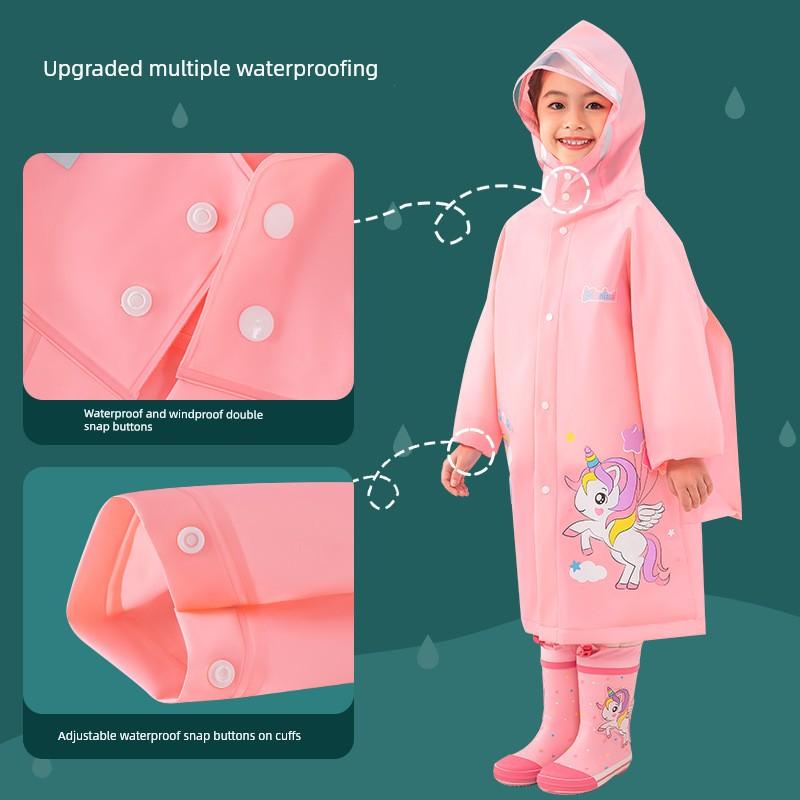 Kids Raincoat with Schoolbag Position Cartoon One-Piece Extra Large Raincoat for Primary and Secondary School Students Waterproof Cycling Boys and