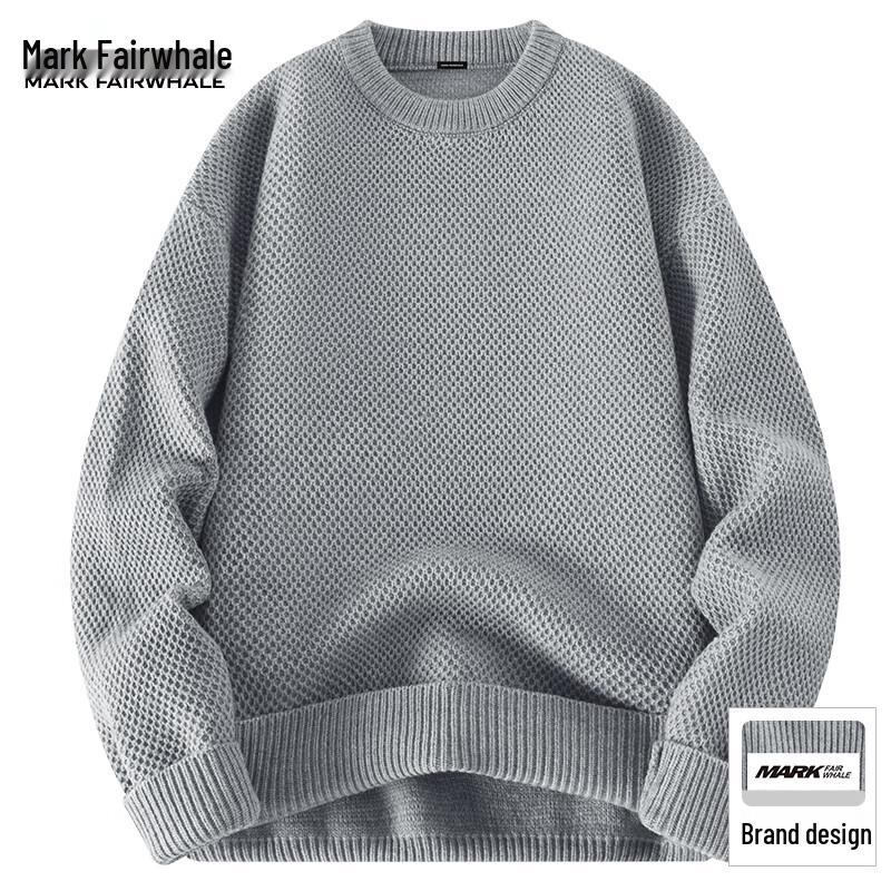 Mark Fairwhale Men's Loose Fit Pineapple Texture Round Neck Knit Sweater