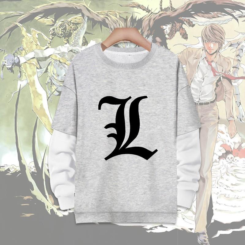 Stampa Anime Death Note Nero/Grigio S-3XL Casual Manica Lunga