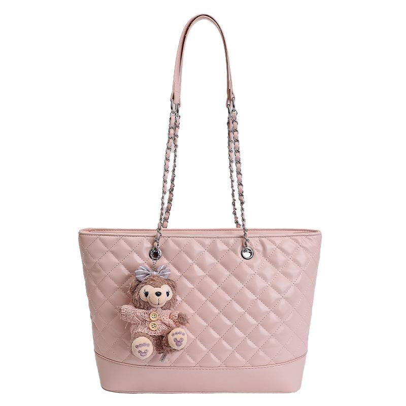 

Large capacity diamond embroidered thread chain tote bag new versatile trendy bag Korean niche fashion shoulder bag No pendant model розовый