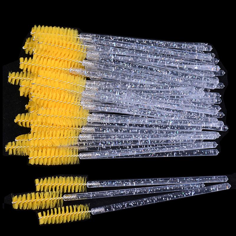 CNKESS 50Pc bags/cans Disposable Eyelash Extension Mascara Wand Glitter Micro Lash Brushes Spoolie With Container Case Wholesale
