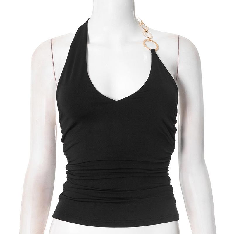 Y25TP001 Cross-Border Women's Sleeveless V-Neck Sexy Ring Halter Top for Spring/Summer