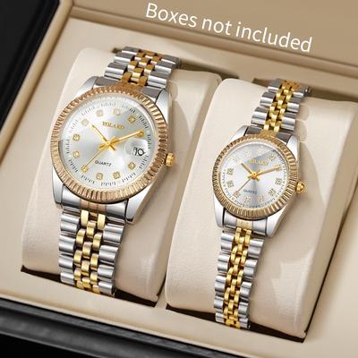 2PCS Fashion Couple Watches Set Luxury Men Women Calendar Quartz Wristwatch Reloj Hombre Mujer