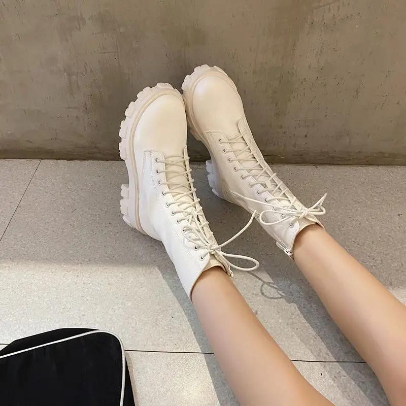 Fashion Women's Half High Boots Autumn Ladies Mid Calf Shoes Trend 2025 Platform on Promotion New In Hot Comfortable and Elegant Boot Pu