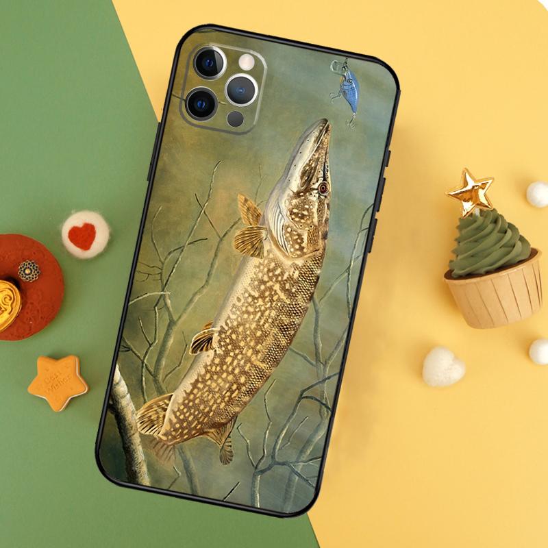 Pike Fish Fishing Lure Phone Case For iPhone 17 17Air 16 15 14 13 11 12 Pro Max 12 13 Mini 16E Shockproof Cover