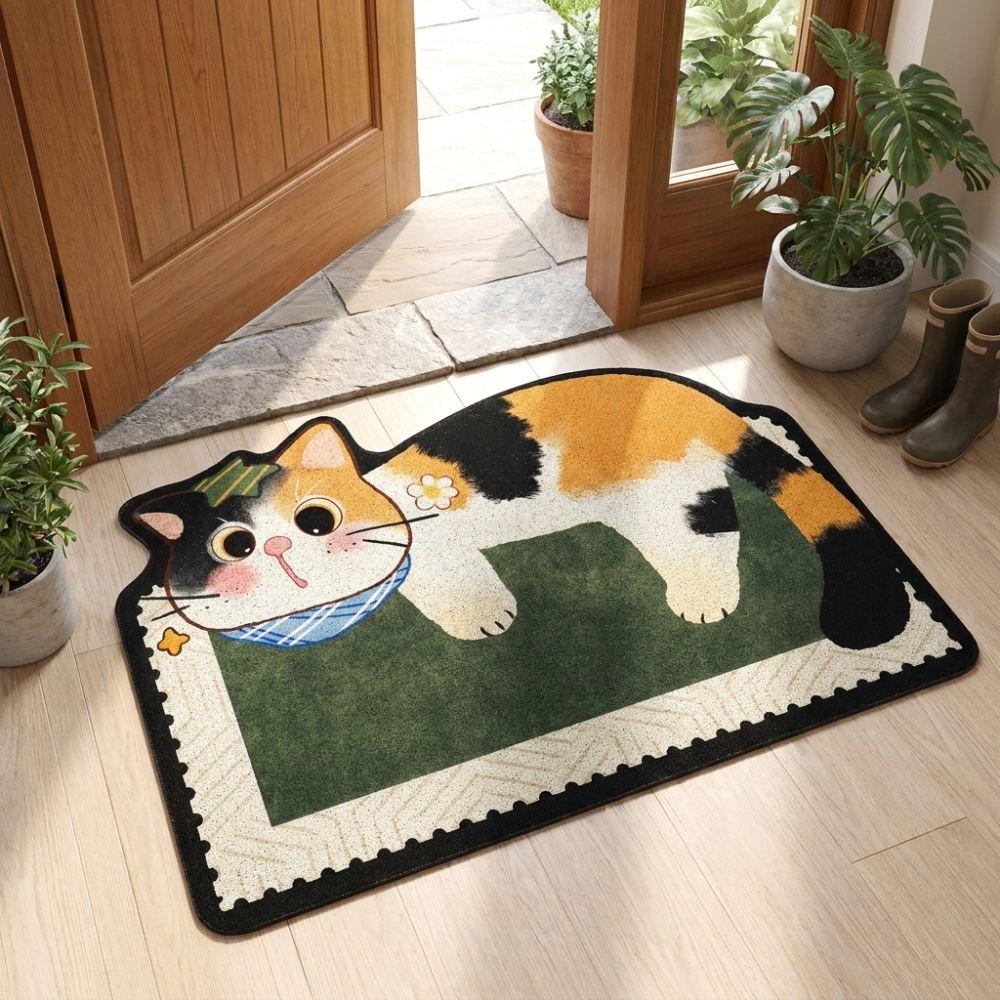 Absorbent Bathroom Floor Mat Irregular Shaped Entryway Mat Soft Cartoon Cat Carpet Living Room