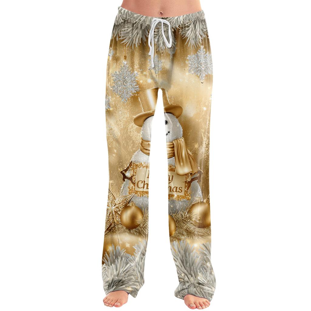 Damen Casual Hose mit Weihnachtsdruck ohne Taschen für Feiertags-Lounging und den Alltag