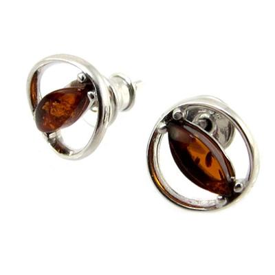 [P3319] - Cognac Amber 'Inspiration' Silver Earrings (rhodium-plated)