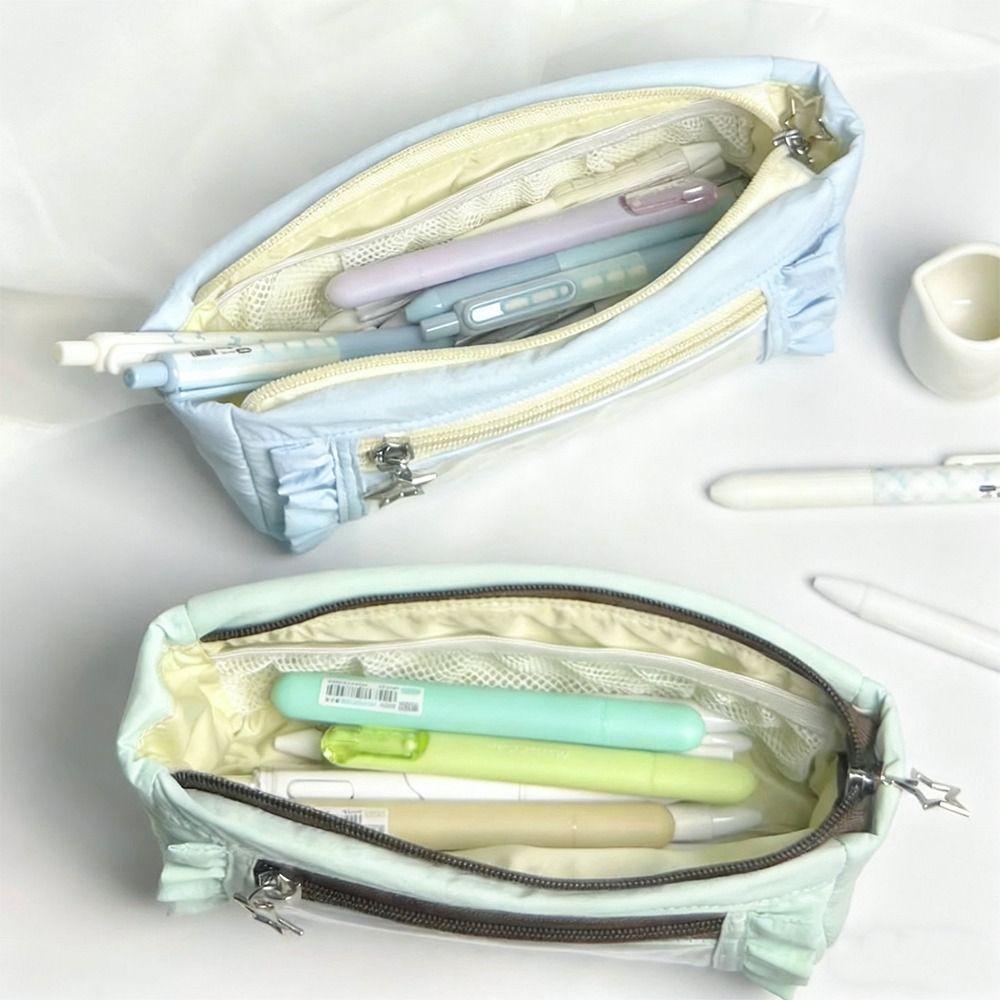 Large Capacity Pen Bag Transparent Window Stationery Storage Pouch Special Design Pencil Case DIY
