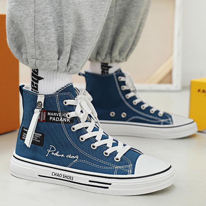 Fashion Blue Canvas Shoes High Top Sneakers Breathable Platform Casual Shoes Lace-up Flats Men Sneakers Vulcanize Shoes Tenis Masculino