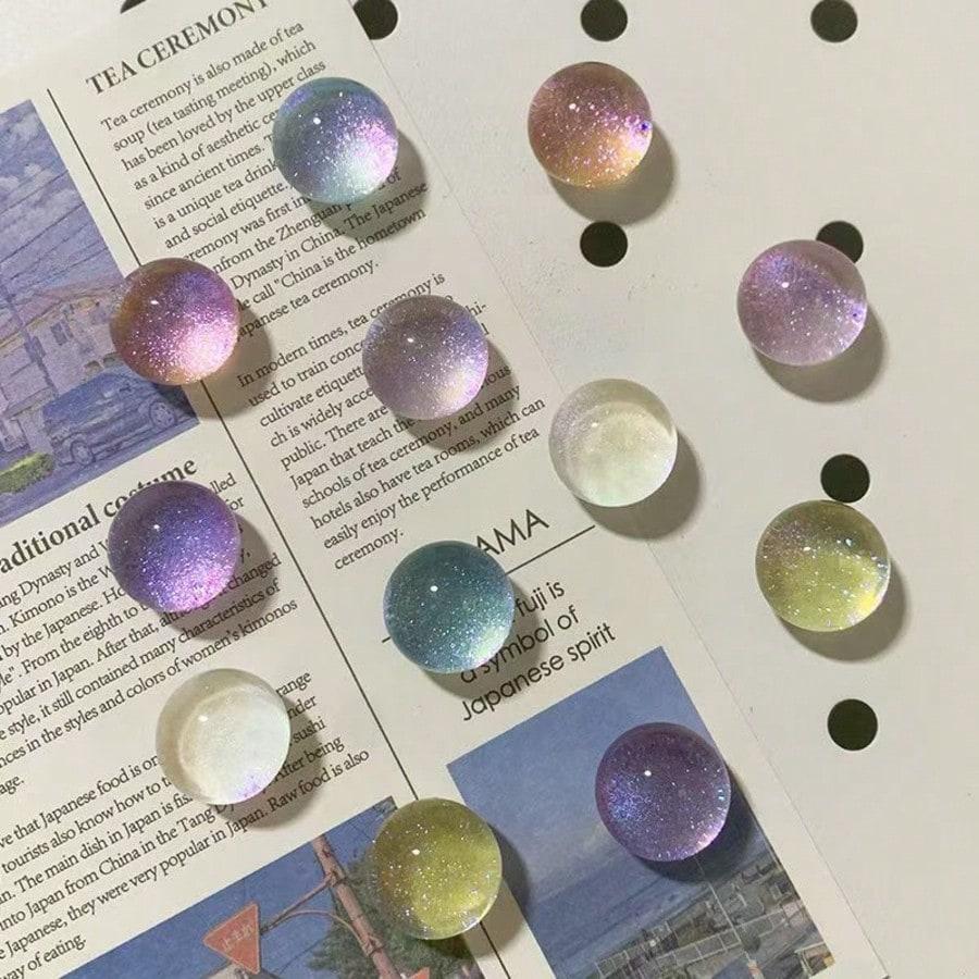 5pcs Korean Style, Transparent Ball Refrigerator Magnets, Starry Glitter, Semi Spherical Magnetic Suction, Decorative Hole Board