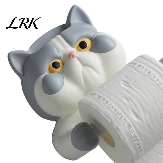 Space Bathroom Organizer Toilet Paper Holder, Cat Shape Wall Mounted No Drilling Towel Holder Rack, with Phone Multi-Purpose Damaging Mount