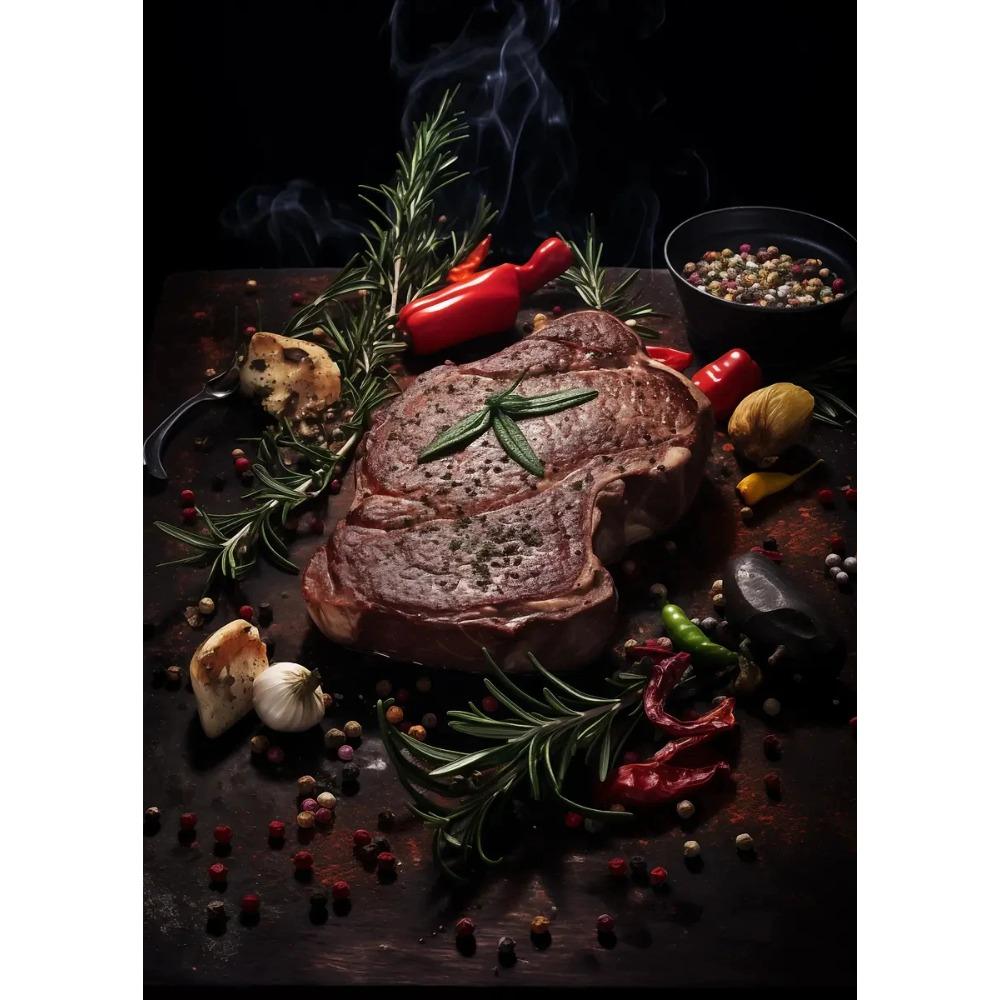 Delicious Grilled Tomahawk Steak Posters Retro Meat Cuts Steak Guide BBQ Prints Canvas Painting Wall Pictures Home Kitchen Decor