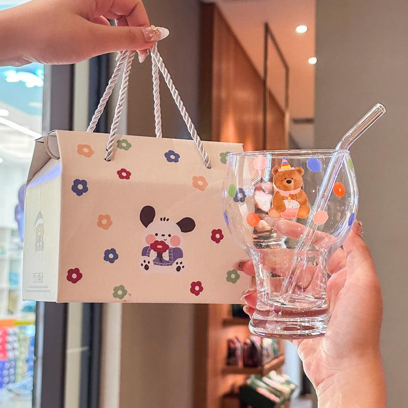 Cute Polka Dot Rabbit Beer Cup Girls High Value Glass Water Cup Household Juice Milk Cup Birthday Gift