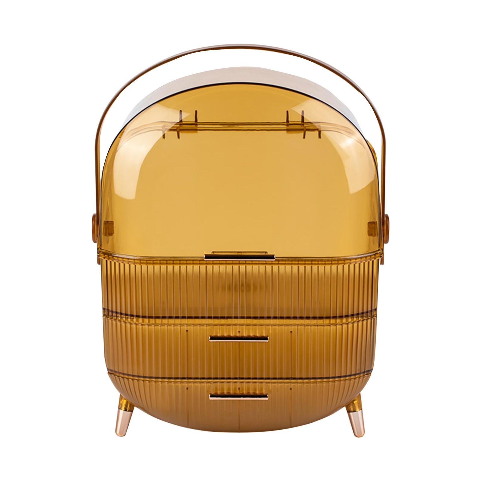 

Коробка для зберігання макіяжу, коробка для демонстрації косметики з 2-шаровою коробкою для зберігання та прозорою кришкою, комод для спальні One Size жовтий