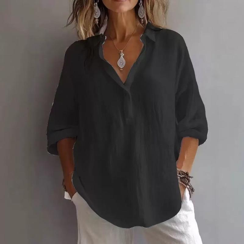 JPNTKY Women's Fashion Casual Solid Color Print Long Sleeve POLO Neck Blouses & Shirts