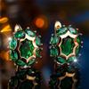 Crystal Green Blue Black Green White Oval Zircon Stone Hoop Earrings For Women  Female Gold Color Wedding Jewelry