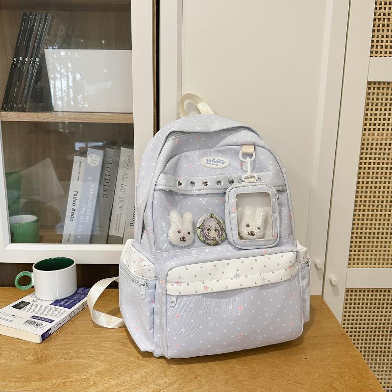 Highvalue sweet pink polka dot junior high school student backpack female volume twodimensional transparent bar high school student backpack