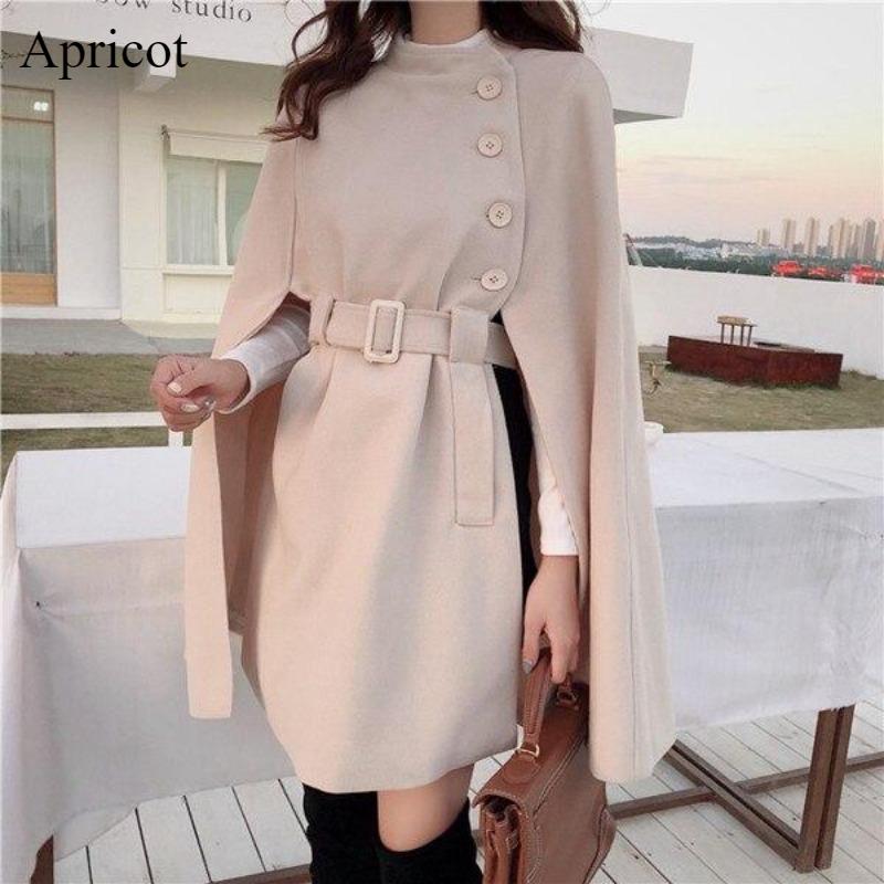Solid Color Shawl Medium Long Women's Coat Winter New Fashion Fashion Fashion Collection Waist Casual Woolen Coat