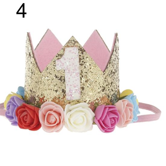 Baby Girl Sequin Number Flower Crown Headband Birthday Party Performing Headwear