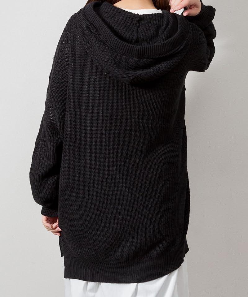 Cable Knit Black ATN-0024 [At One] Hoodie, Women's, M-L,