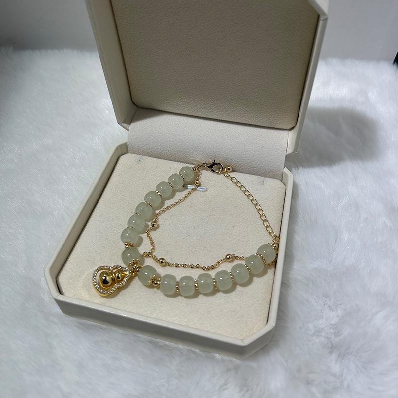 Fortune & Luck Gold-Plated Gourd Bracelet: High-End Women's Imitation Hetian Jade Beaded Jewelry Gift