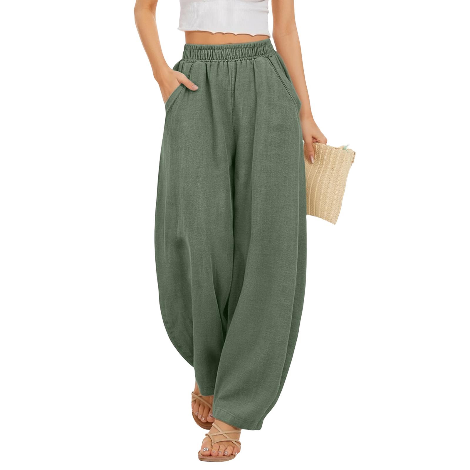 Women s Loose  Pants - Breathable Linen-Cotton Casual Trousers M