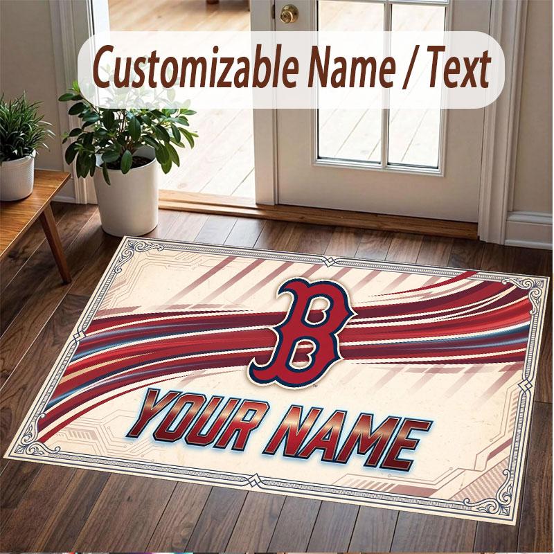 Custom Rug Boston Red Sox Pattern Print Name Text Soft Non‑Slip Floor Carpet for Home Indoor Decoration