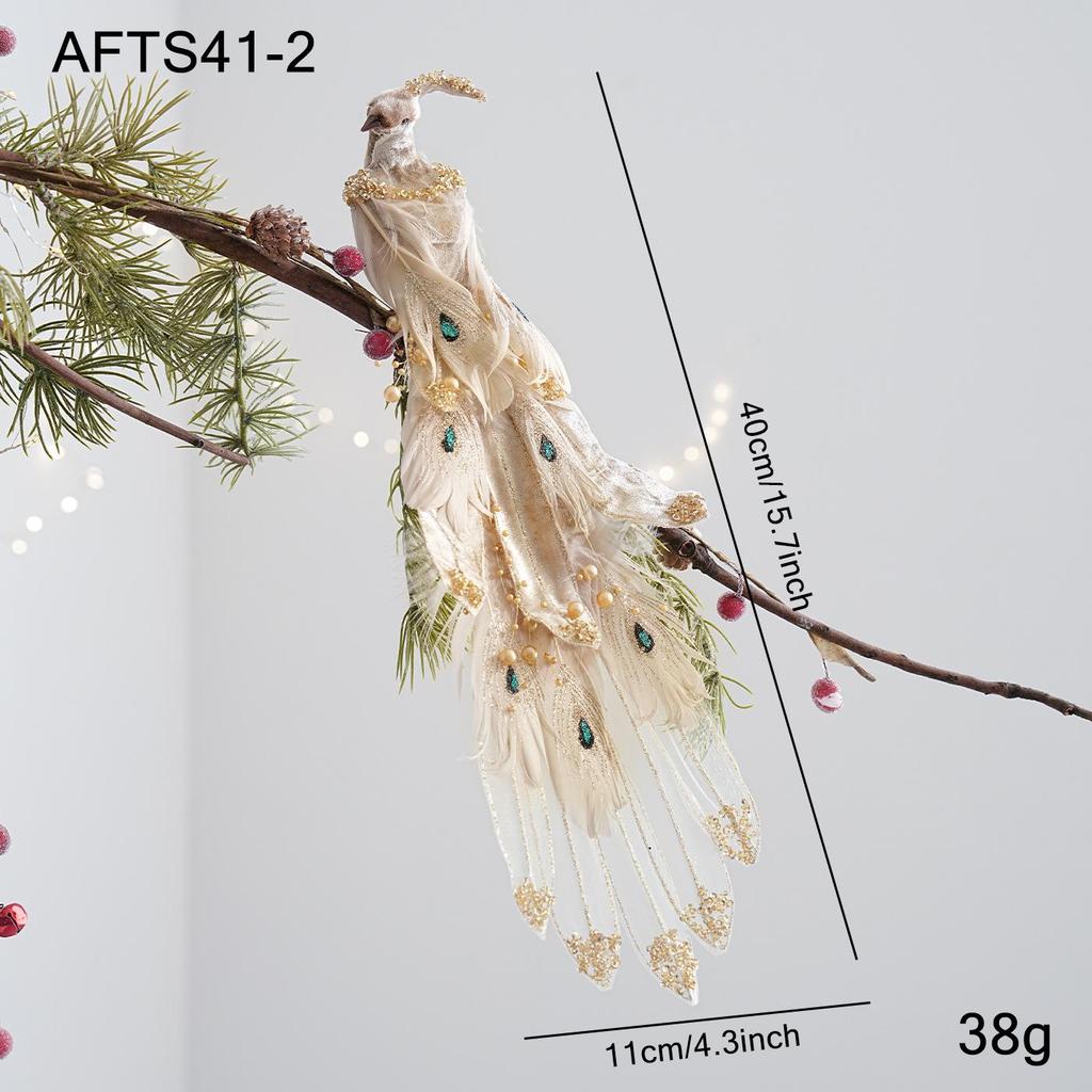 Festive Christmas Peacock Feather Clip Ornament for Home Décor