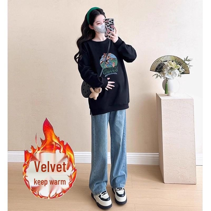 Umstandsmode 2025 Herbst/Winter Fashion Bauchbedeckendes Sweatshirt & Jeans Zweiteiler