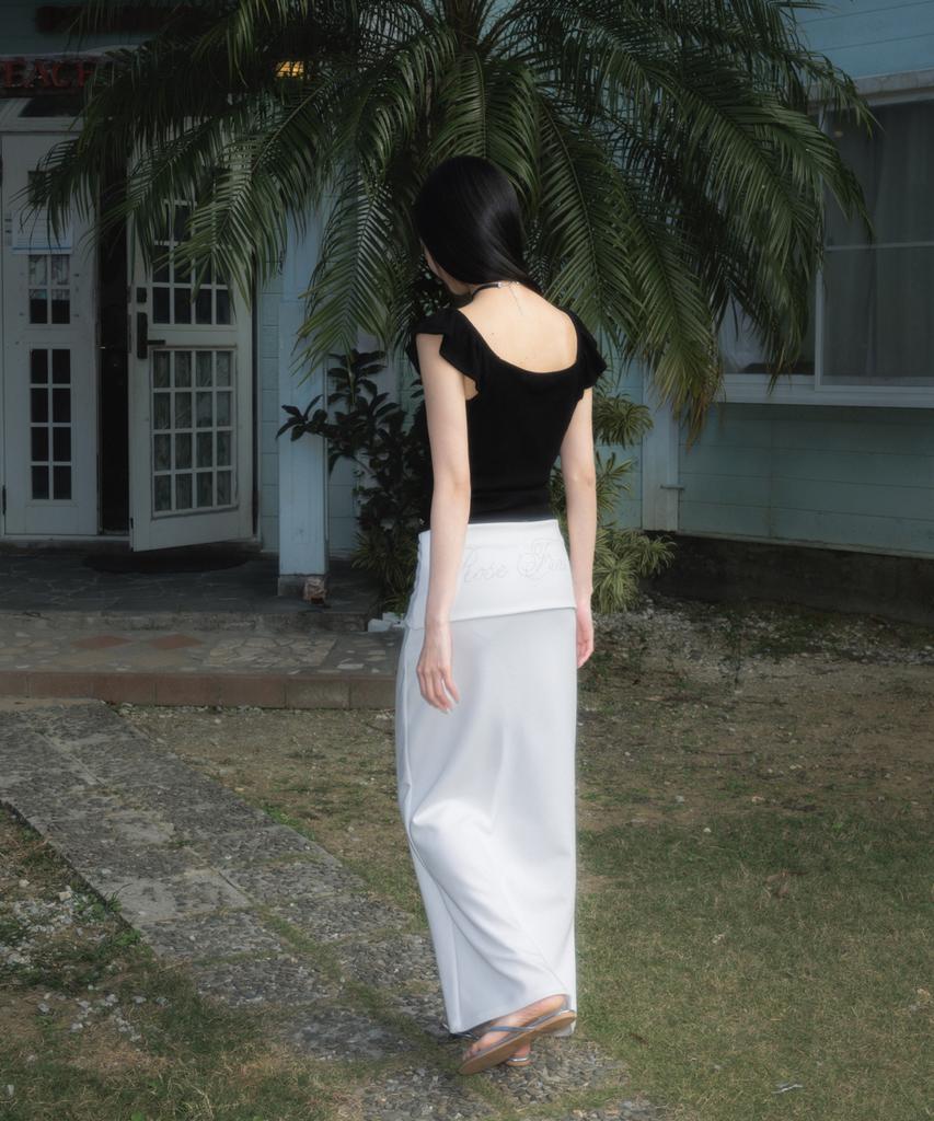 Rose Franz Folding Waist Maxi Long Skirt [Ivory]