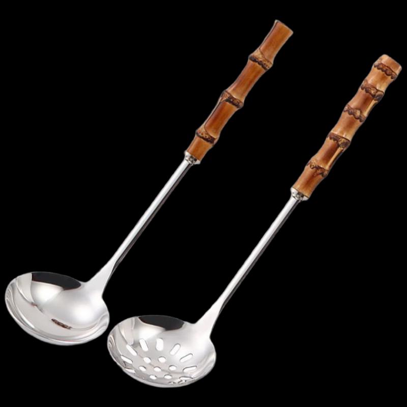 Abay Stainless Steel Soup Ladle with Bamboo Handle - Set of 2