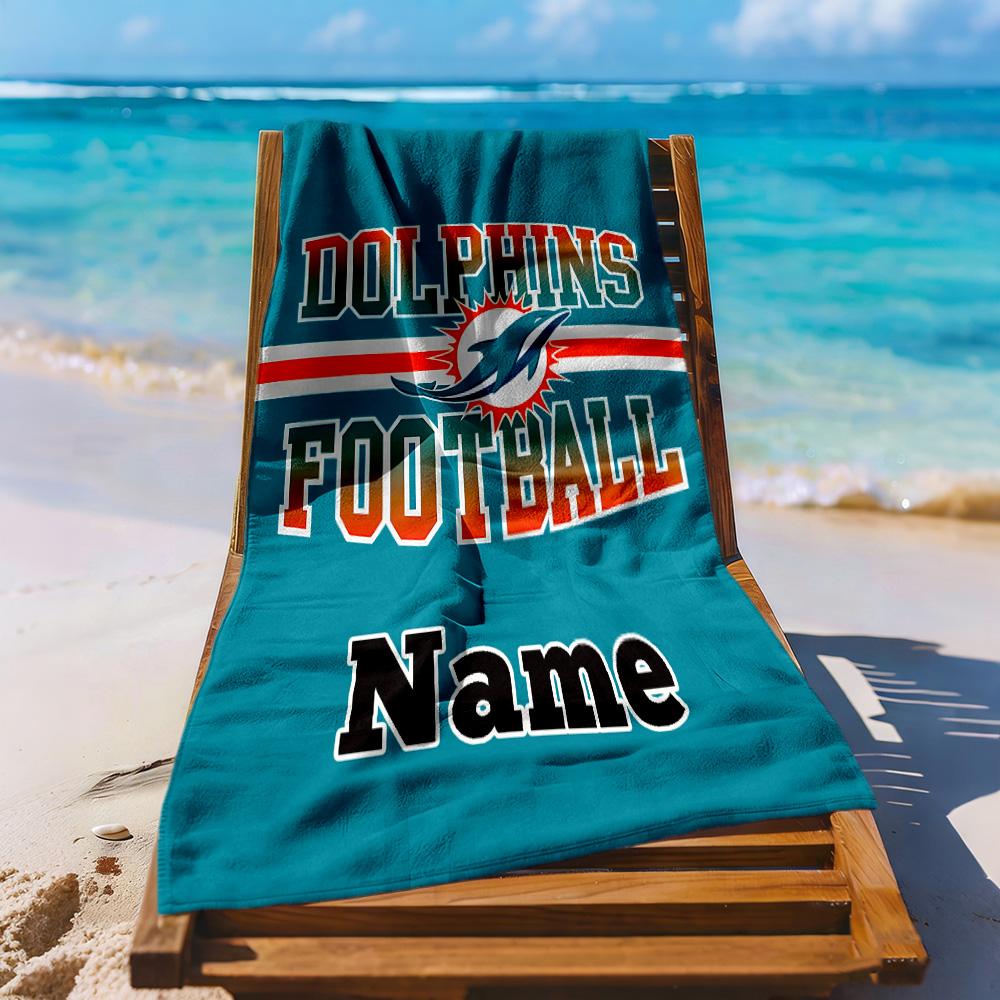 Dolphins Football Jersey Customize Your Name Beach Towel Quick-Dry Soft Microfiber Perfect for Traveling Yoga Camping and Swimming