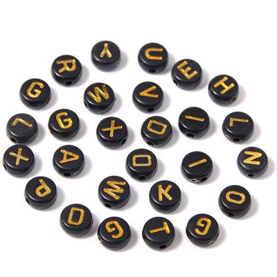 100pcs Black Color Acrylic Letter Beads A-Z Round Flat Alphabet Spacer Bead for Jewelry Making DIY Bracelet Necklace Charms