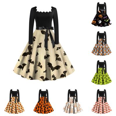Dámské ležérní módní halloweenské šaty Vintage s dlouhým rukávem